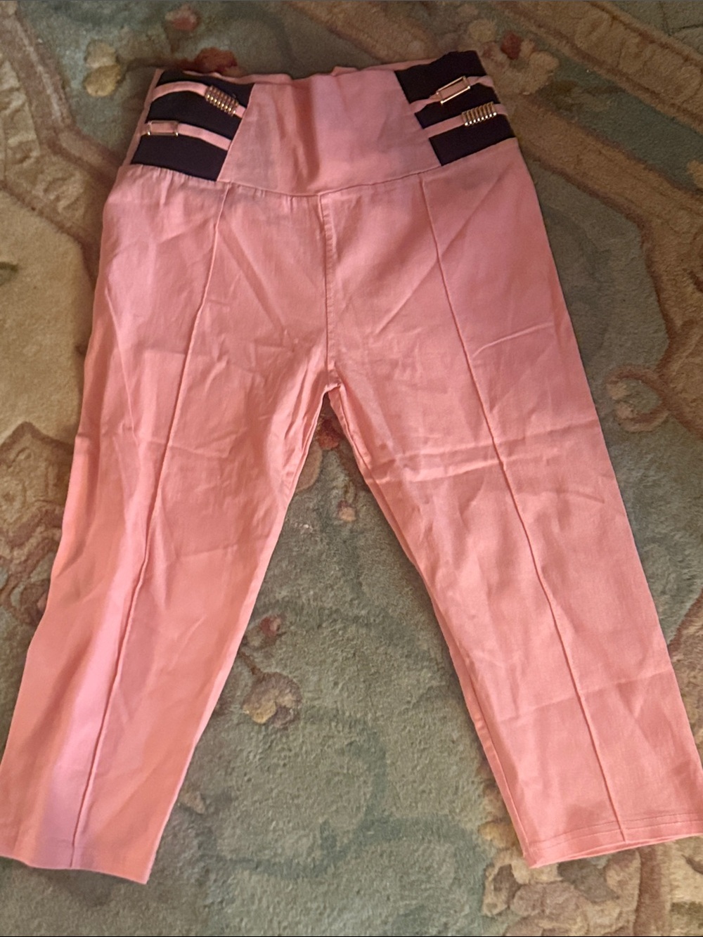 Pink Girls' Ponte Capri Pants with Contrast Waistband